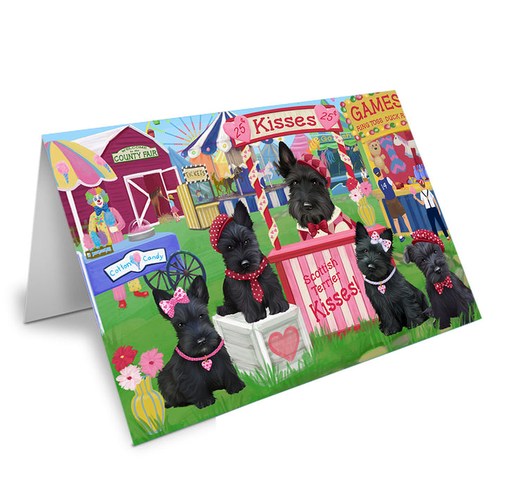 Carnival Kissing Booth Scottish Terriers Dog Handmade Artwork Assorted Pets Greeting Cards and Note Cards with Envelopes for All Occasions and Holiday Seasons GCD72284