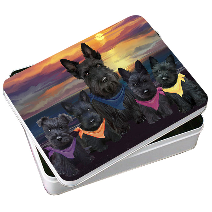 Family Sunset Portrait Scottish Terriers Dog Photo Storage Tin PITN50278