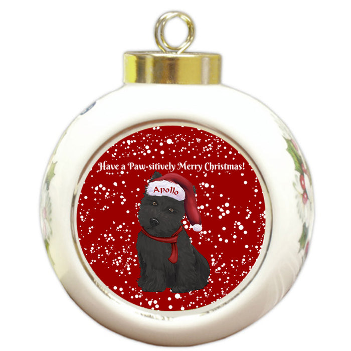 Custom Personalized Pawsitively Scottish Terrier Dog Merry Christmas Round Ball Ornament