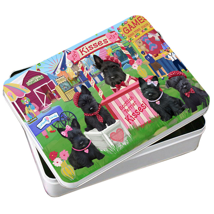 Carnival Kissing Booth Scottish Terriers Dog Photo Storage Tin PITN55866