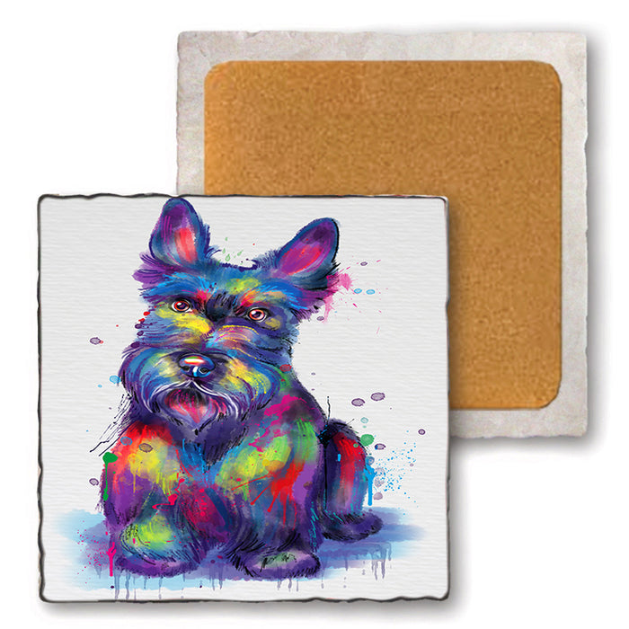 Watercolor Scottish Terrier Dog Set of 4 Natural Stone Marble Tile Coasters MCST52102