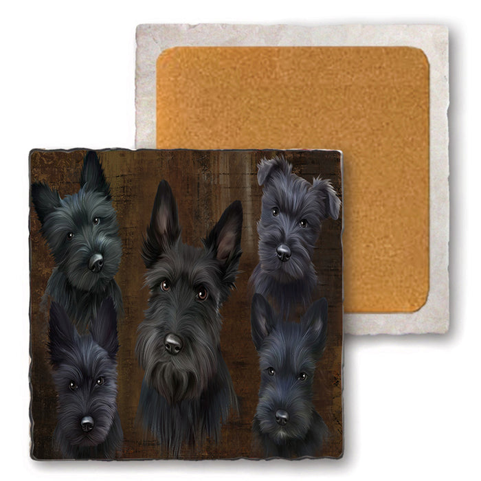 Rustic 5 Scottish Terrier Dog Set of 4 Natural Stone Marble Tile Coasters MCST49147