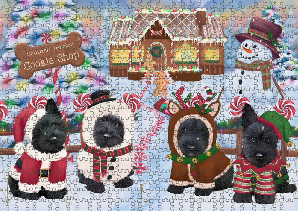 Holiday Gingerbread Cookie Shop Scottish Terriers Dog Puzzle with Photo Tin PUZL94668