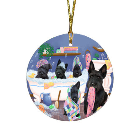 Rub A Dub Dogs In A Tub Scottish Terriers Dog Round Flat Christmas Ornament RFPOR57176