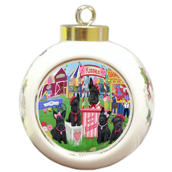 Carnival Kissing Booth Scottish Terriers Dog Round Ball Christmas Ornament RBPOR56279