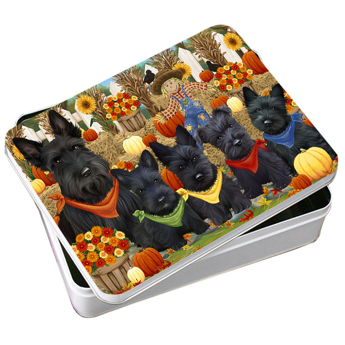 Fall Festive Gathering Scottish Terriers Dog with Pumpkins Photo Storage Tin PITN50802