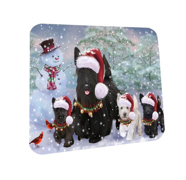 Christmas Running Family Scottish Terrier Dogs Coasters Set of 4 CST57094