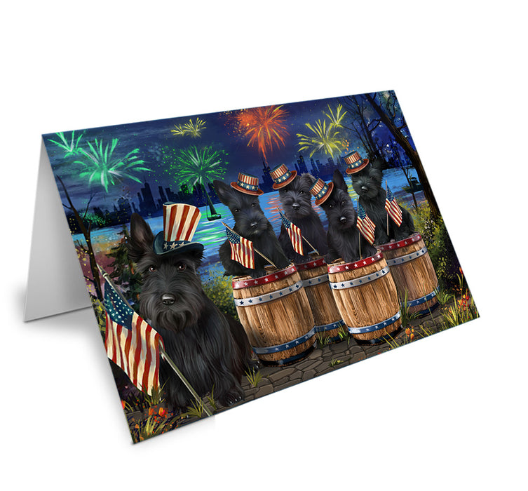 4th of July Independence Day Fireworks Scottish Terriers at the Lake Handmade Artwork Assorted Pets Greeting Cards and Note Cards with Envelopes for All Occasions and Holiday Seasons GCD57185