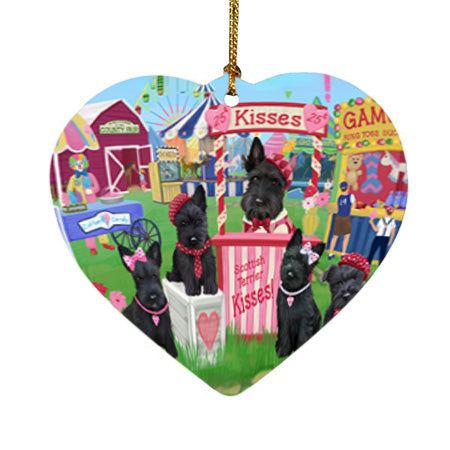 Carnival Kissing Booth Scottish Terriers Dog Heart Christmas Ornament HPOR56279