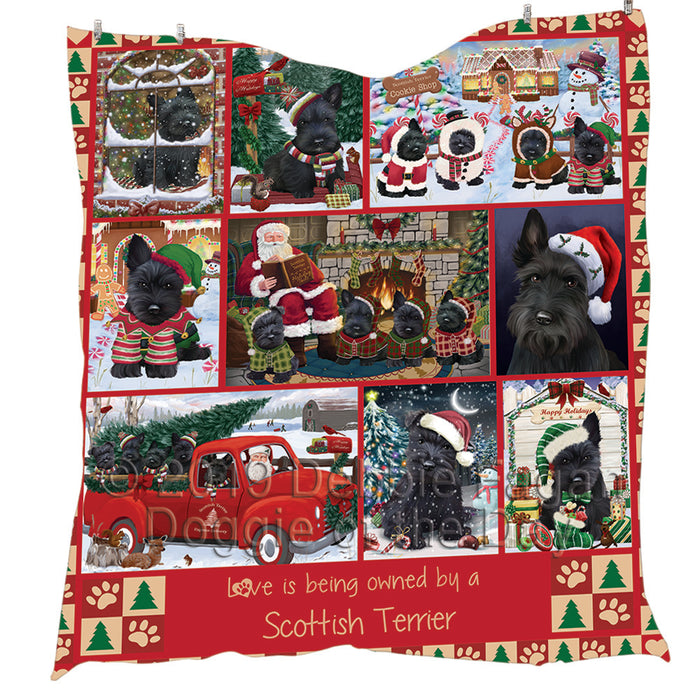 Love is Being Owned Christmas Scottish Terrier Dogs Quilt