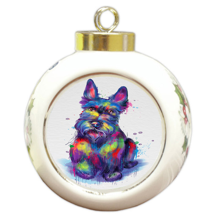 Watercolor Scottish Terrier Dog Round Ball Christmas Ornament RBPOR58229