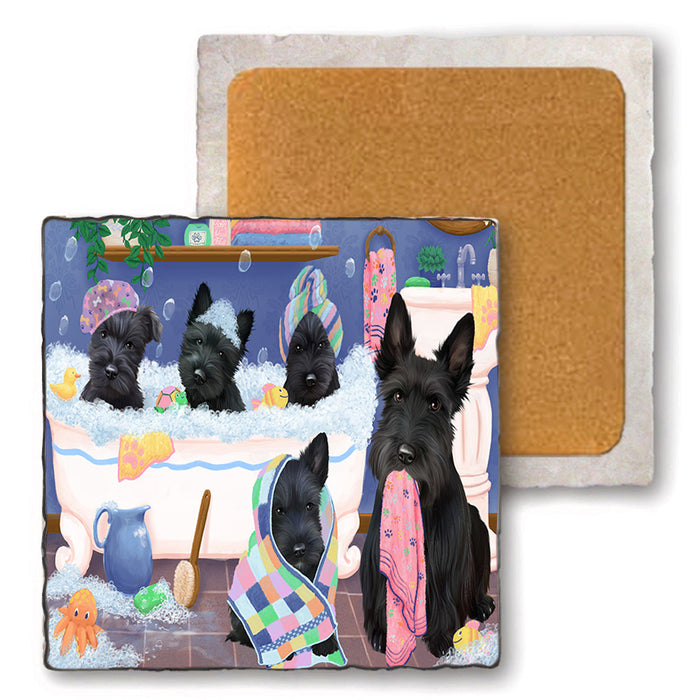 Rub A Dub Dogs In A Tub Scottish Terriers Dog Set of 4 Natural Stone Marble Tile Coasters MCST51820