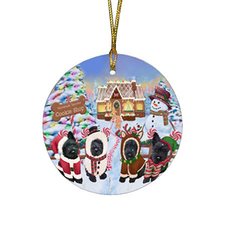 Holiday Gingerbread Cookie Shop Scottish Terriers Dog Round Flat Christmas Ornament RFPOR56973