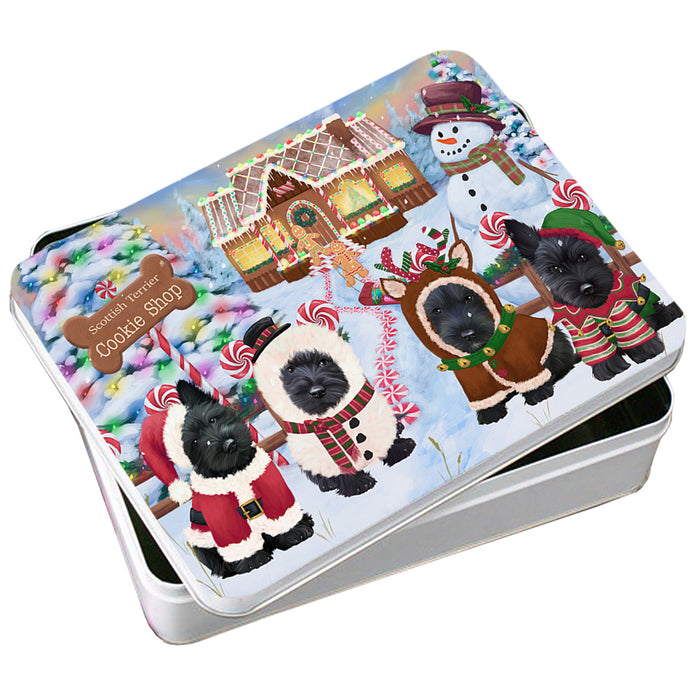 Holiday Gingerbread Cookie Shop Scottish Terriers Dog Photo Storage Tin PITN56560