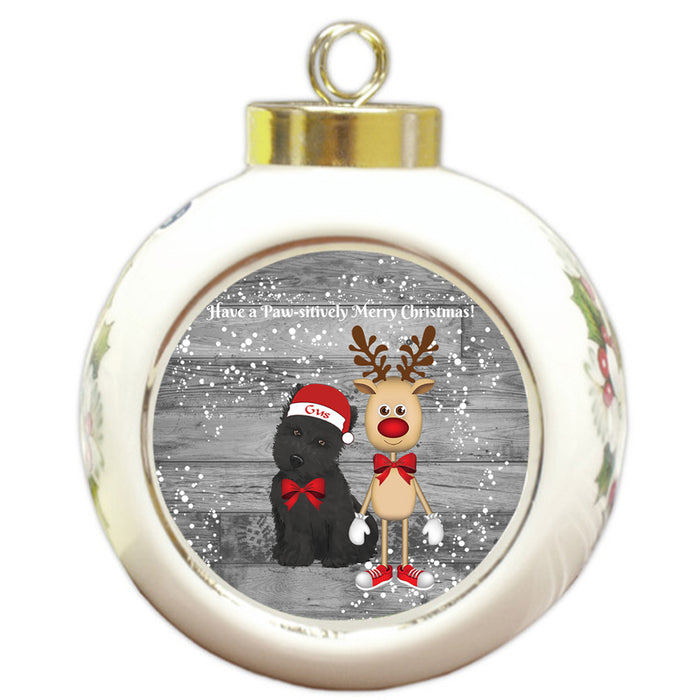 Custom Personalized Scottish Terrier Dog Reindeer and Pooch Christmas Round Ball Ornament