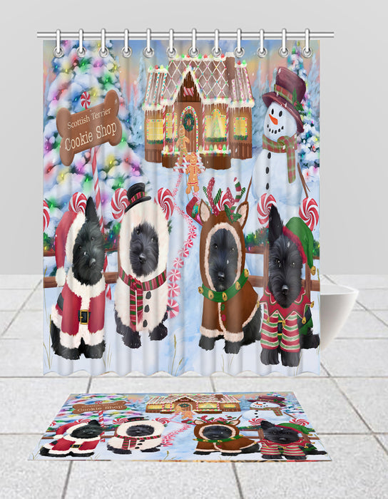Holiday Gingerbread Cookie Scottish Terrier Dogs  Bath Mat and Shower Curtain Combo