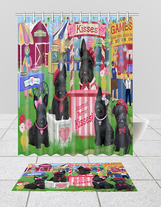 Carnival Kissing Booth Scottish Terrier Dogs  Bath Mat and Shower Curtain Combo