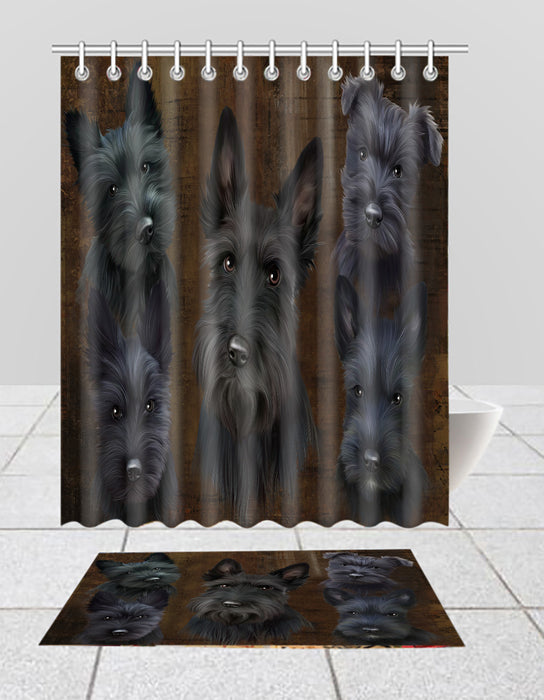 Rustic Scottish Terrier Dogs  Bath Mat and Shower Curtain Combo