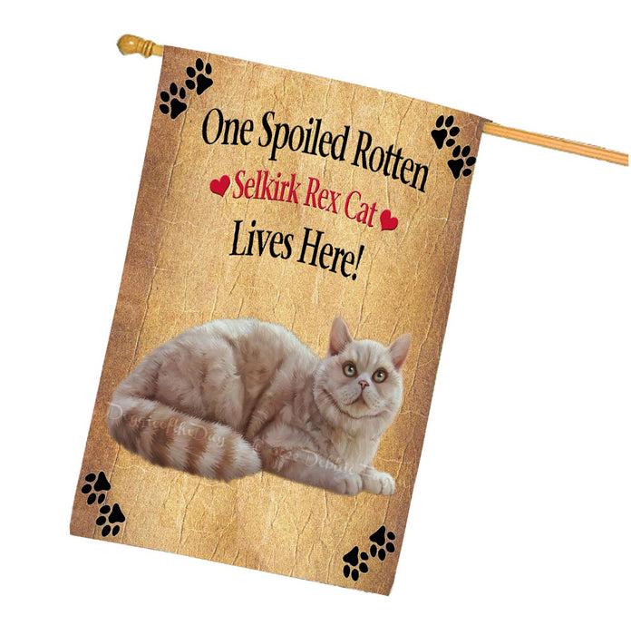 Spoiled Rotten Selkirk Rex Cat House Flag Outdoor Decorative Double Sided Pet Portrait Weather Resistant Premium Quality Animal Printed Home Decorative Flags 100% Polyester FLG68486