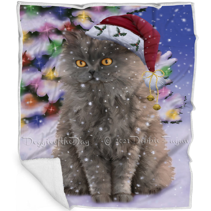 Winterland Wonderland Selkirk Rex Cat In Christmas Holiday Scenic Background Blanket BLNKT120918