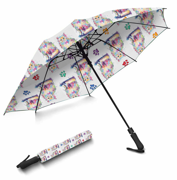 Watercolor Mini Selkirk Rex CatsSemi-Automatic Foldable Umbrella