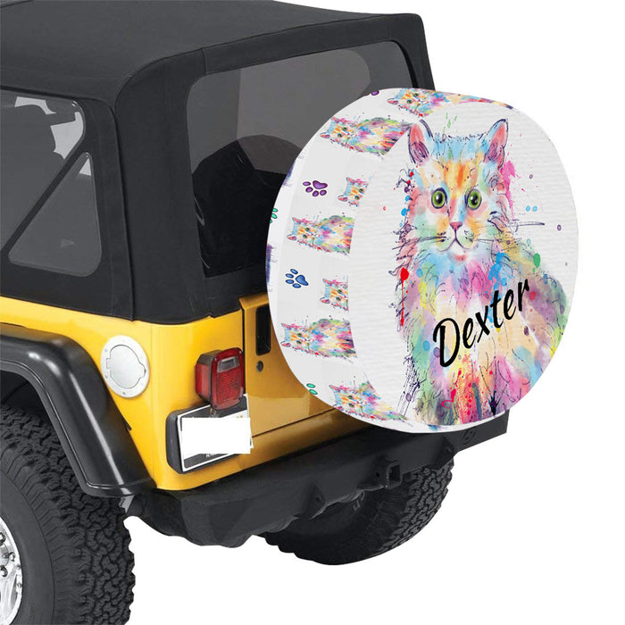 Custom Pet Name Personalized Watercolor Selkirk Rex Cat Car Tire Cover