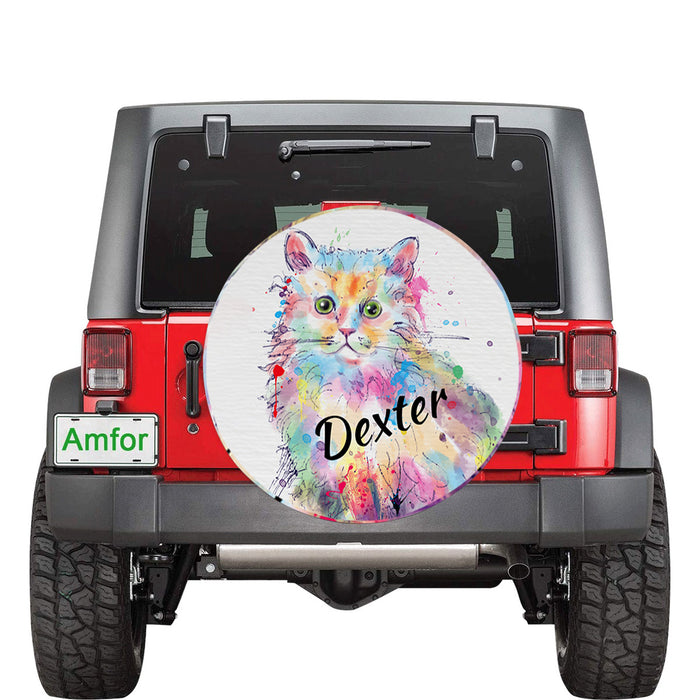 Custom Pet Name Personalized Watercolor Selkirk Rex Cat Car Tire Cover