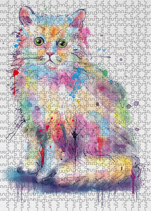 Watercolor Selkirk Rex Cat Portrait Jigsaw Puzzle for Adults Animal Interlocking Puzzle Game Unique Gift for Dog Lover's