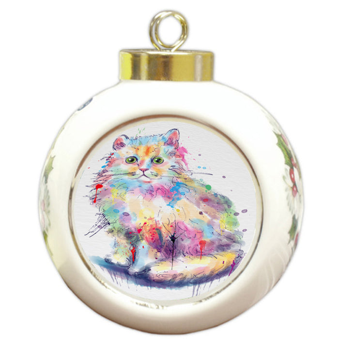 Watercolor Selkirk Rex Cat Round Ball Christmas Ornament RBPOR58496