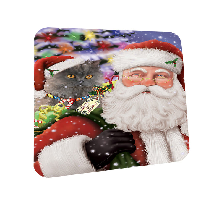 Santa Carrying Selkirk Rex Cat and Christmas Presents Coasters Set of 4 CST55483