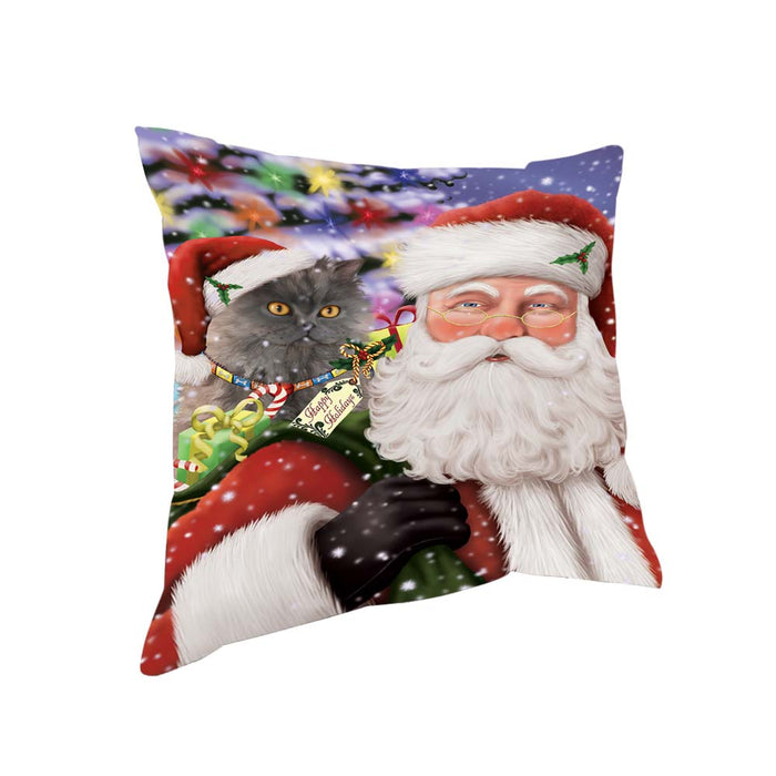 Santa Carrying Selkirk Rex Cat and Christmas Presents Pillow PIL71028