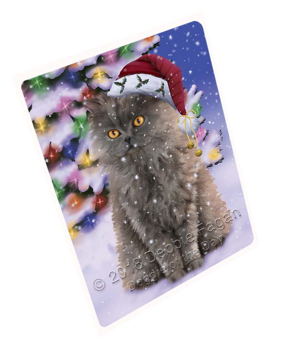 Winterland Wonderland Selkirk Rex Cat In Christmas Holiday Scenic Background Large Refrigerator / Dishwasher Magnet RMAG96600