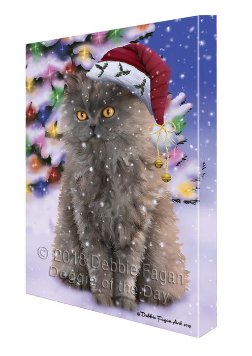 Winterland Wonderland Selkirk Rex Cat In Christmas Holiday Scenic Background Canvas Print Wall Art Décor CVS121427