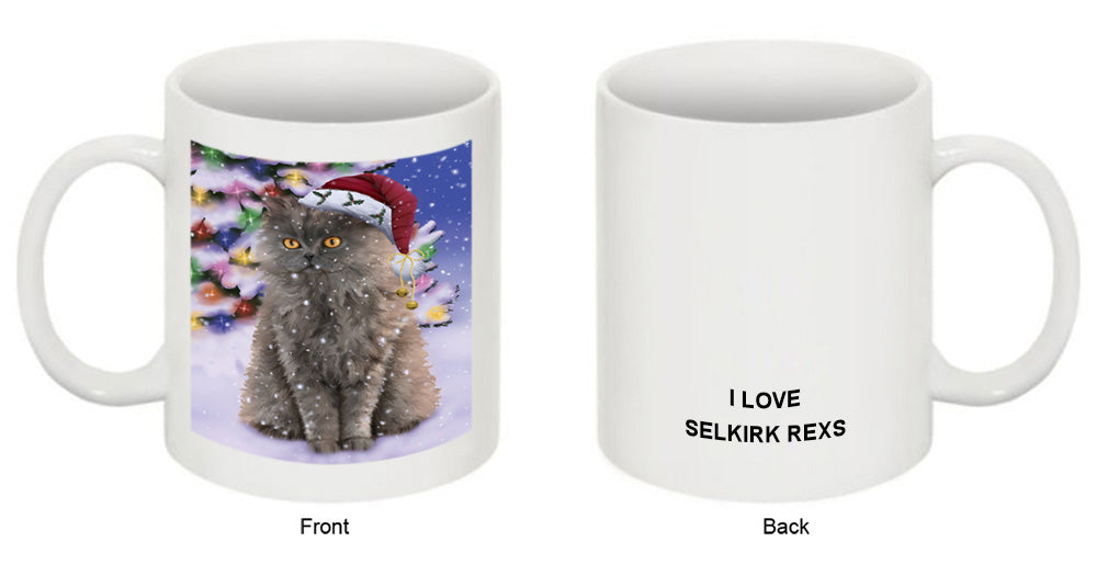 Winterland Wonderland Selkirk Rex Cat In Christmas Holiday Scenic Background Coffee Mug MUG51120