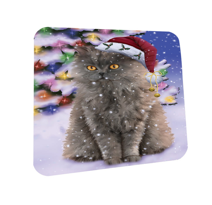 Winterland Wonderland Selkirk Rex Cat In Christmas Holiday Scenic Background Coasters Set of 4 CST55680