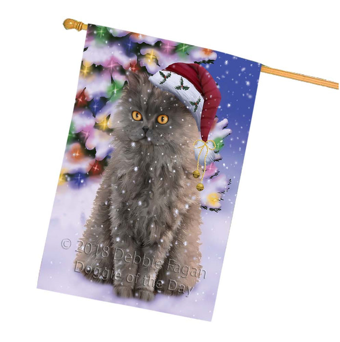 Winterland Wonderland Selkirk Rex Cat In Christmas Holiday Scenic Background House Flag FLG56151