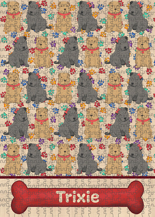Rainbow Paw Print Shar Pei Dogs Puzzle with Photo Tin PUZL98012
