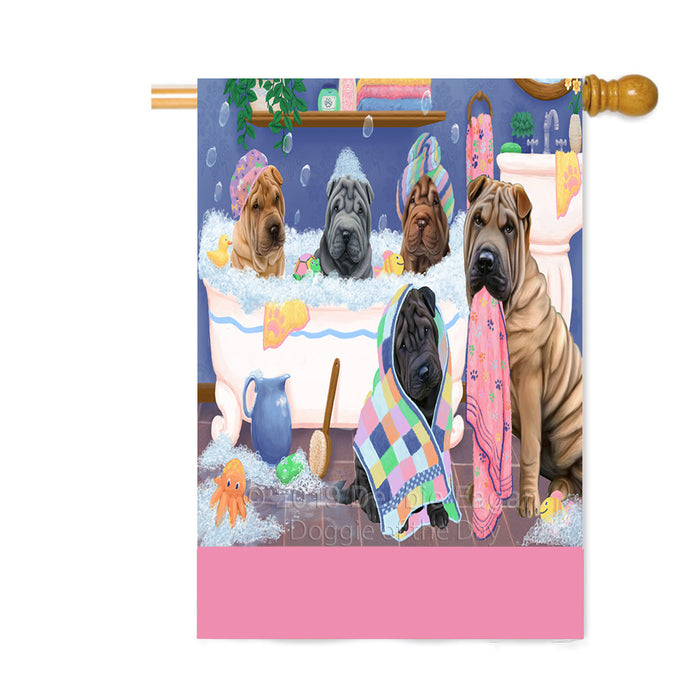 Personalized Rub A Dub Dogs In A Tub Shar Pei Dogs Custom House Flag FLG64372