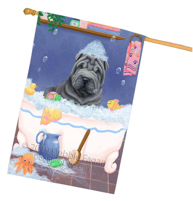 Rub A Dub Dog In A Tub Shar Pei Dog House Flag FLG66351