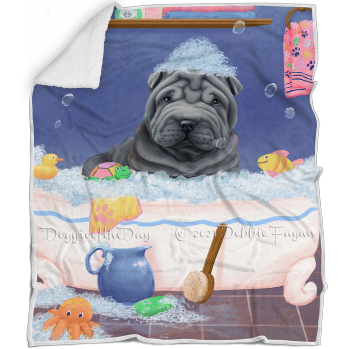 Rub A Dub Dog In A Tub Shar Pei Dog Blanket BLNKT143148