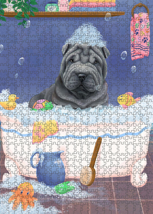Rub A Dub Dog In A Tub Shar Pei Dog Portrait Jigsaw Puzzle for Adults Animal Interlocking Puzzle Game Unique Gift for Dog Lover's with Metal Tin Box PZL351