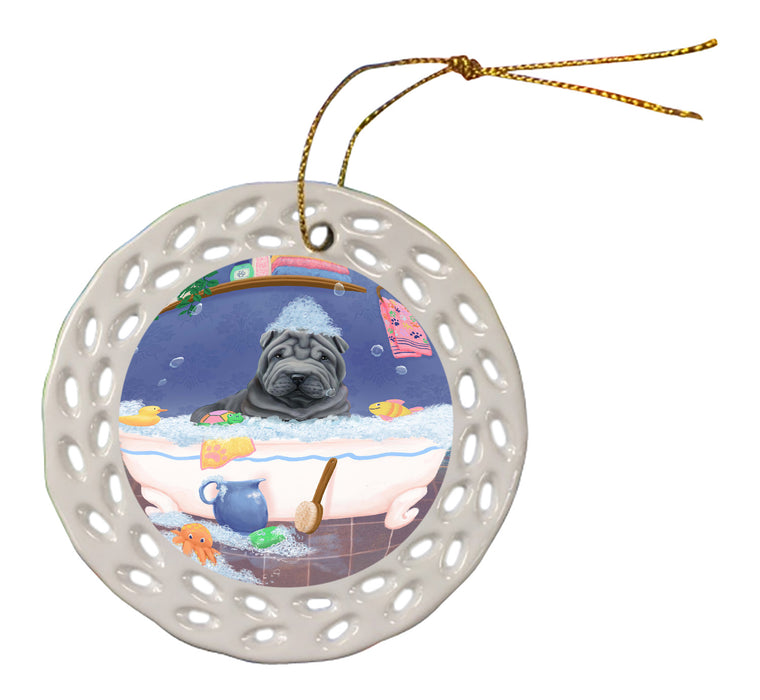 Rub A Dub Dog In A Tub Shar Pei Dog Doily Ornament DPOR58330