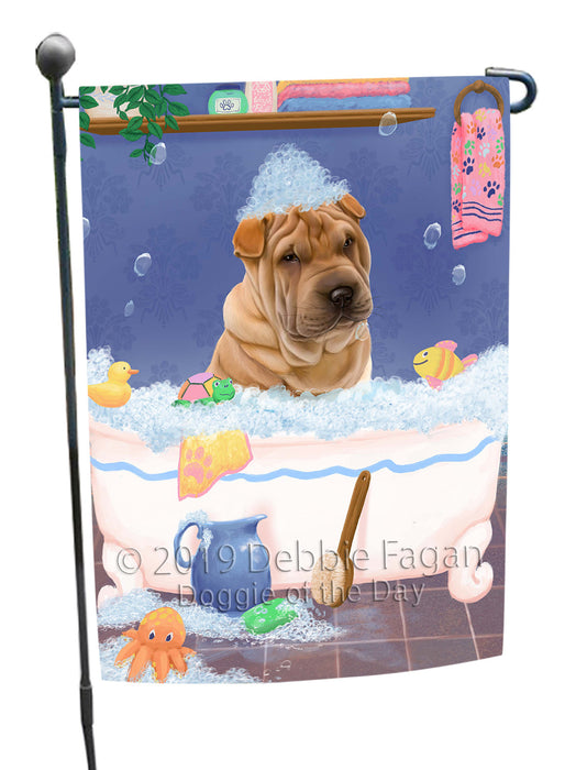 Rub A Dub Dog In A Tub Shar Pei Dog Garden Flag GFLG66296