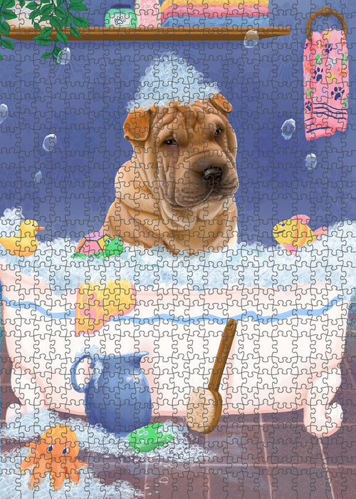 Rub A Dub Dog In A Tub Shar Pei Dog Portrait Jigsaw Puzzle for Adults Animal Interlocking Puzzle Game Unique Gift for Dog Lover's with Metal Tin Box PZL352