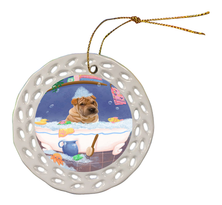 Rub A Dub Dog In A Tub Shar Pei Dog Doily Ornament DPOR58331