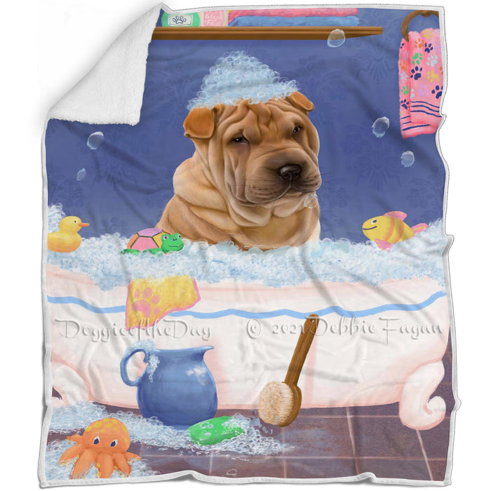 Rub A Dub Dog In A Tub Shar Pei Dog Blanket BLNKT143149