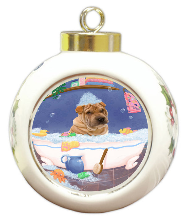 Rub A Dub Dog In A Tub Shar Pei Dog Round Ball Christmas Ornament RBPOR58664