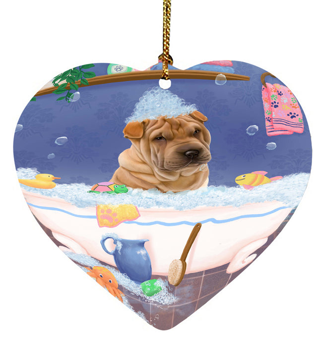 Rub A Dub Dog In A Tub Shar Pei Dog Heart Christmas Ornament HPORA58680