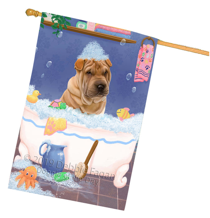 Rub A Dub Dog In A Tub Shar Pei Dog House Flag FLG66352