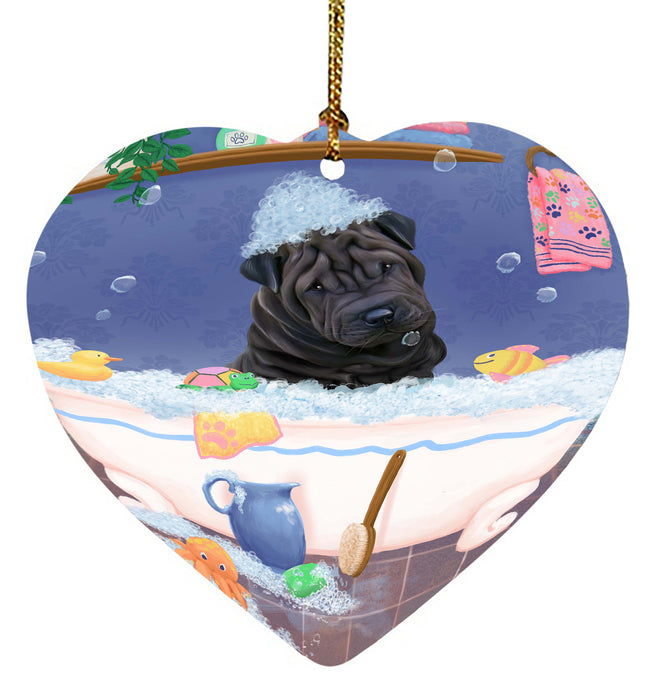 Rub A Dub Dog In A Tub Shar Pei Dog Heart Christmas Ornament HPORA58681